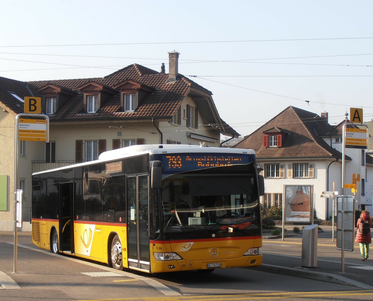 (233'972) - PostAuto Bern - Nr. 536/BE 734'536 - Mercedes am 20. Mrz 2022 beim Bahnhof Worb Dorf