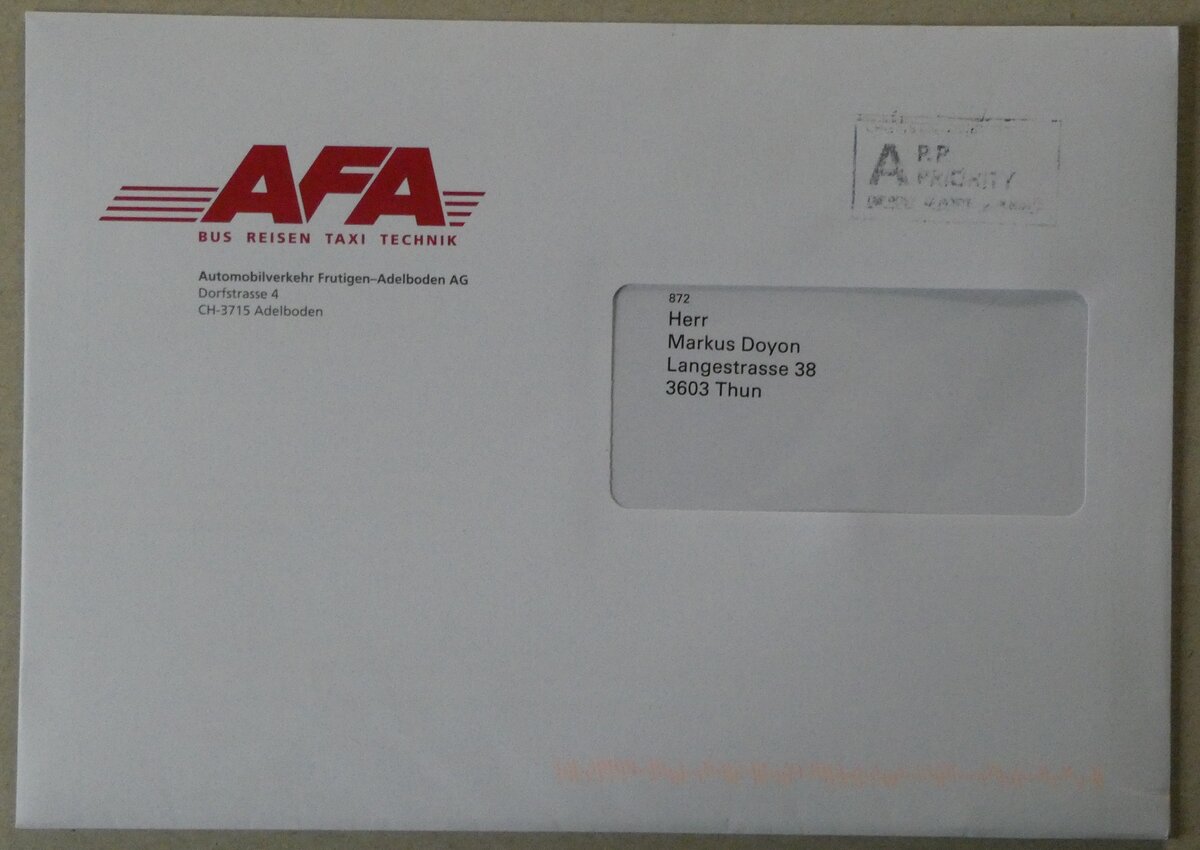 (235'558) - AFA-Briefumschlag vom 12. Mai 2022 am 13. Mai 2022 in Thun