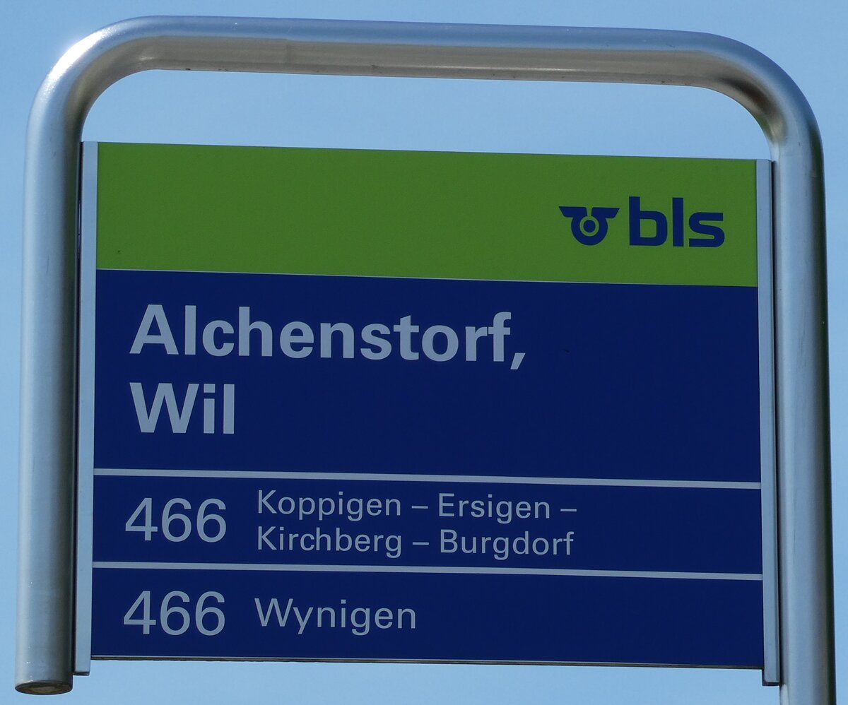 (235'674) - bls-Haltestellenschild - Alchenstorf, Wil - am 15. Mai 2022