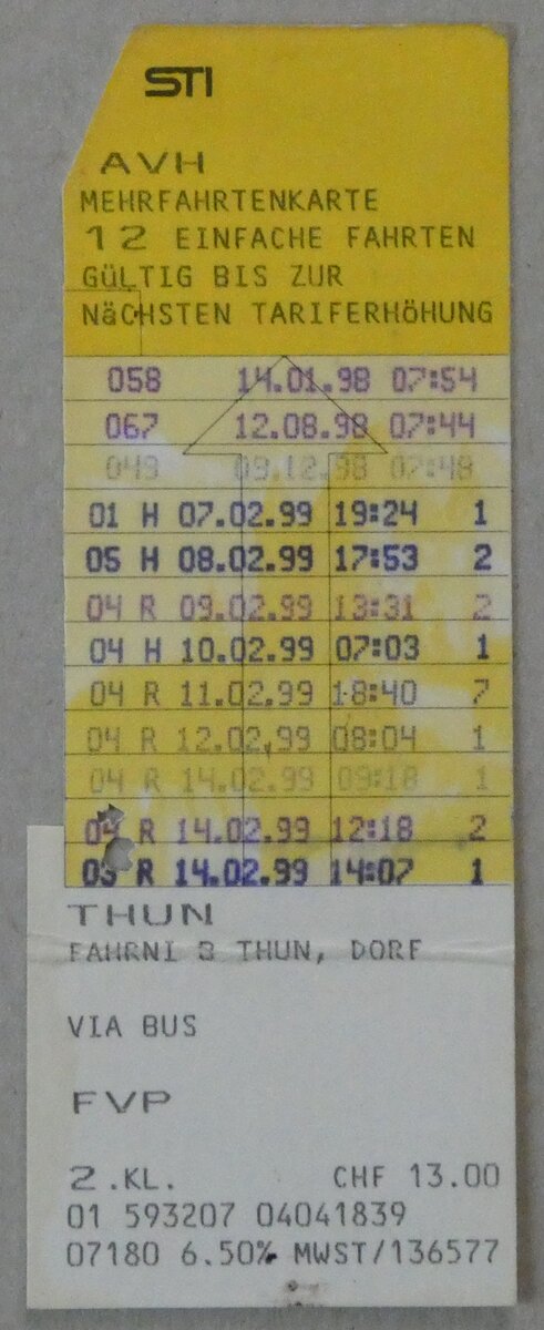 (237'022) - STI/AvH-Mehrfahrtenkarte am 11. Juni 2022 in Thun