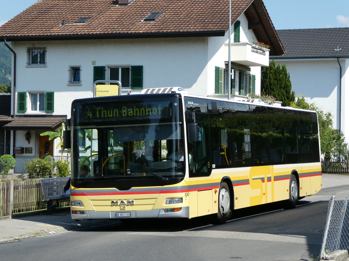 (237'900) - STI Thun - Nr. 130/BE 801'130 - MAN am 3. Juli 2022 in Thun-Lerchenfeld, Endstation