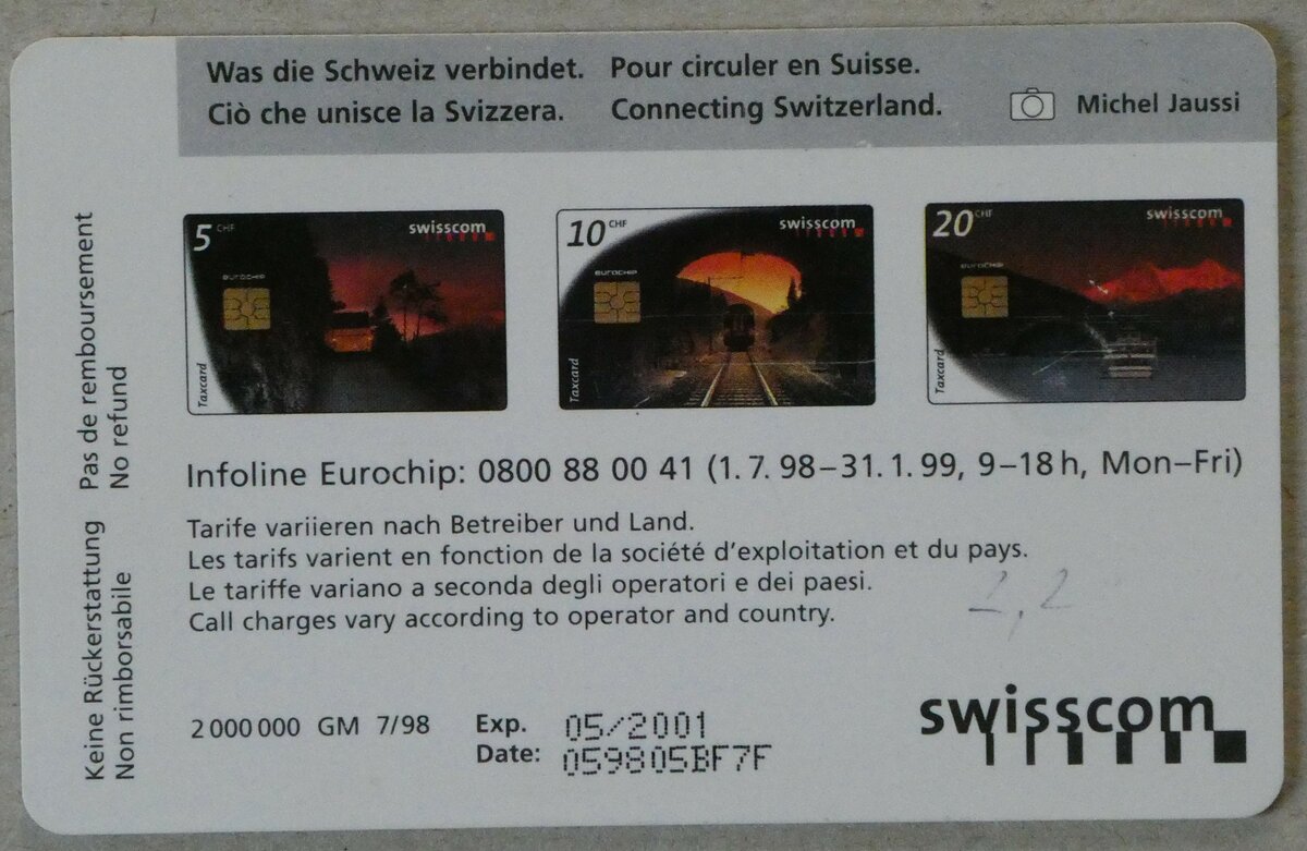 (238'058) - Taxcard - 5 CHF - Was die Schweiz verbindet am 14. Juli 2022 in Thun (Rckseite)