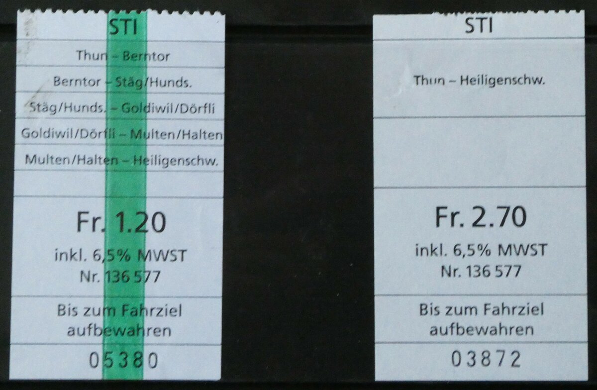(238'720) - STI-Einzelbillette am 1. August 2022 in Thun