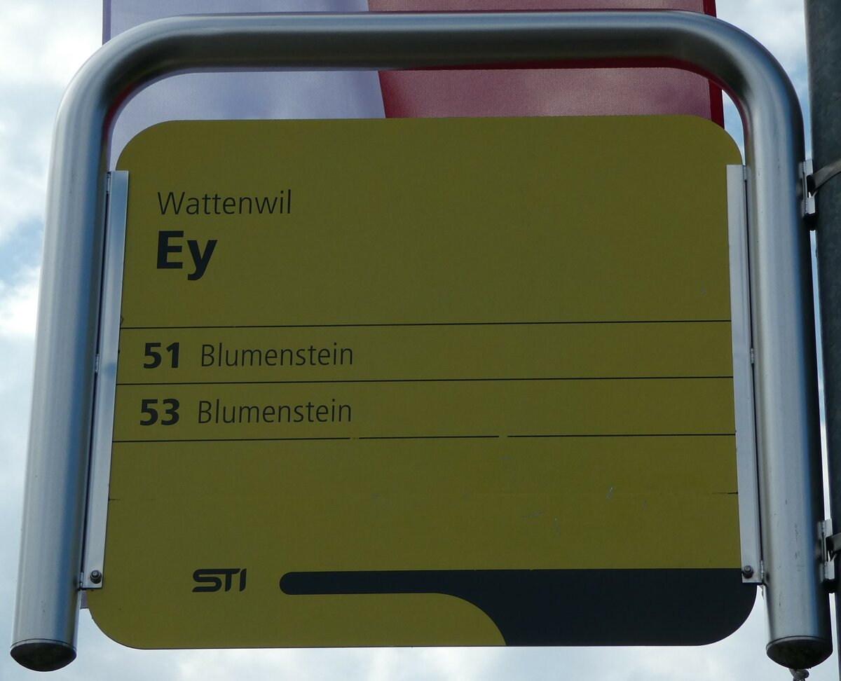 (239'090) - STI-Haltestellenschild - Wattenwil, Ey - am 17. August 2022