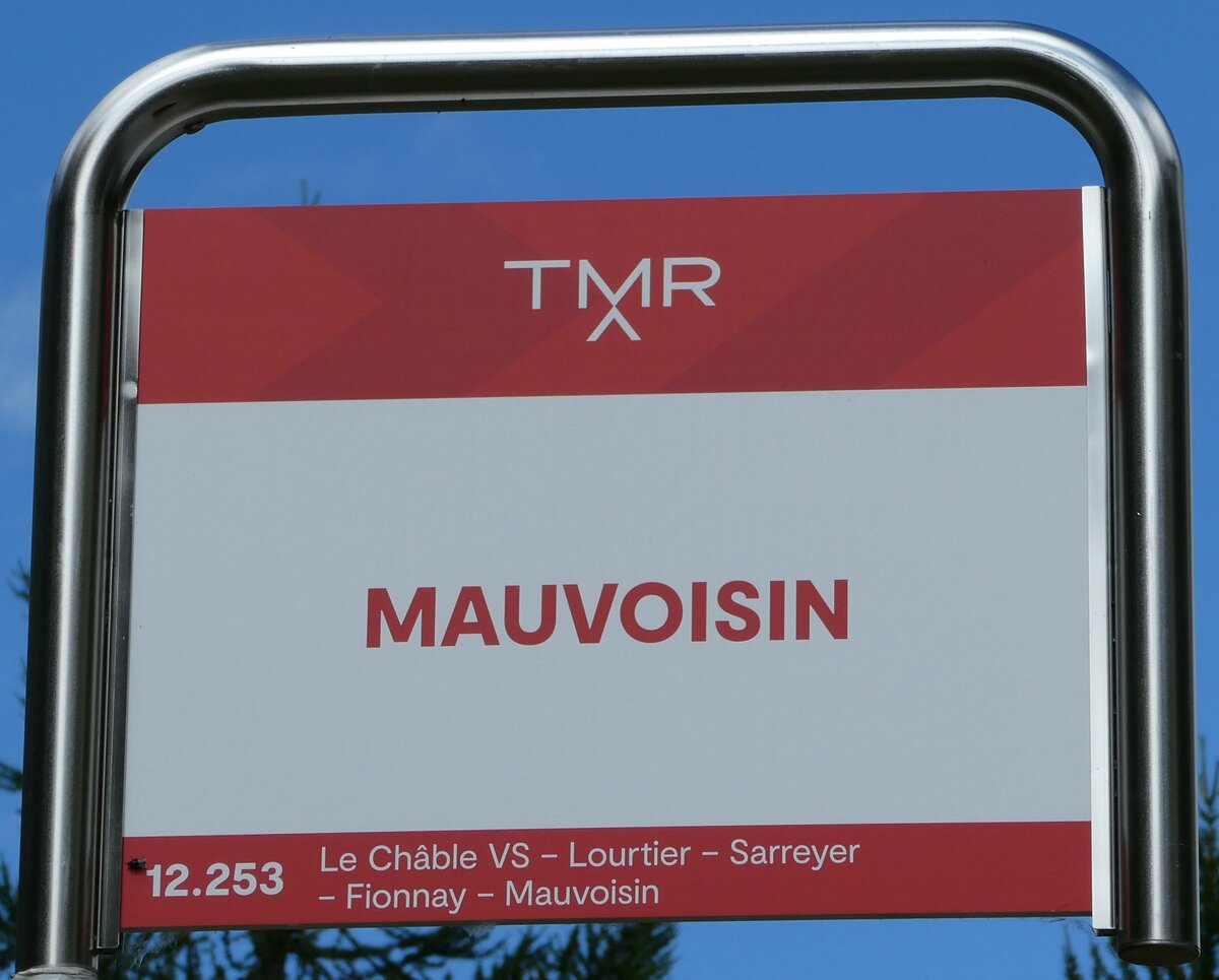 (239'932) - TMR-Haltestellenschild - Mauvoisin - am 4. September 2022