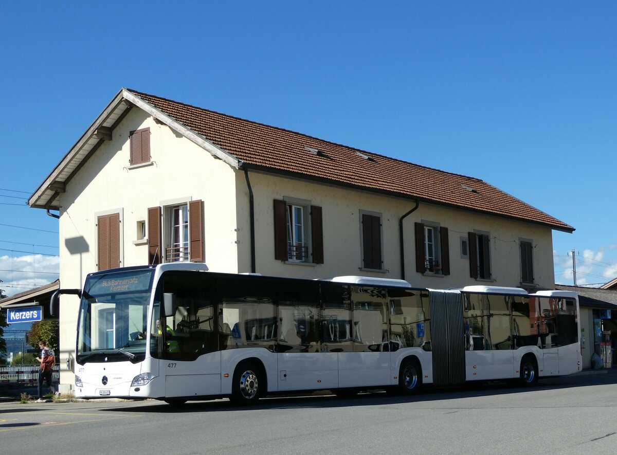 (240'047) - Intertours, Domdidier - Nr. 477/FR 300'477 - Mercedes (ex Nr. 202) am 11. September 2022 beim Bahnhof Kerzers