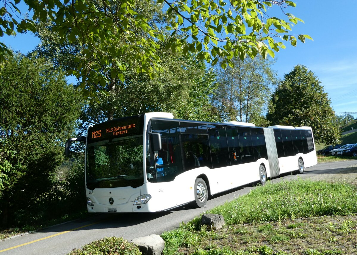 (240'057) - Intertours, Domdidier - Nr. 468/FR 300'468 - Mercedes (ex Nr. 201) am 11. September 2022 beim Bahnhof Gmmenen