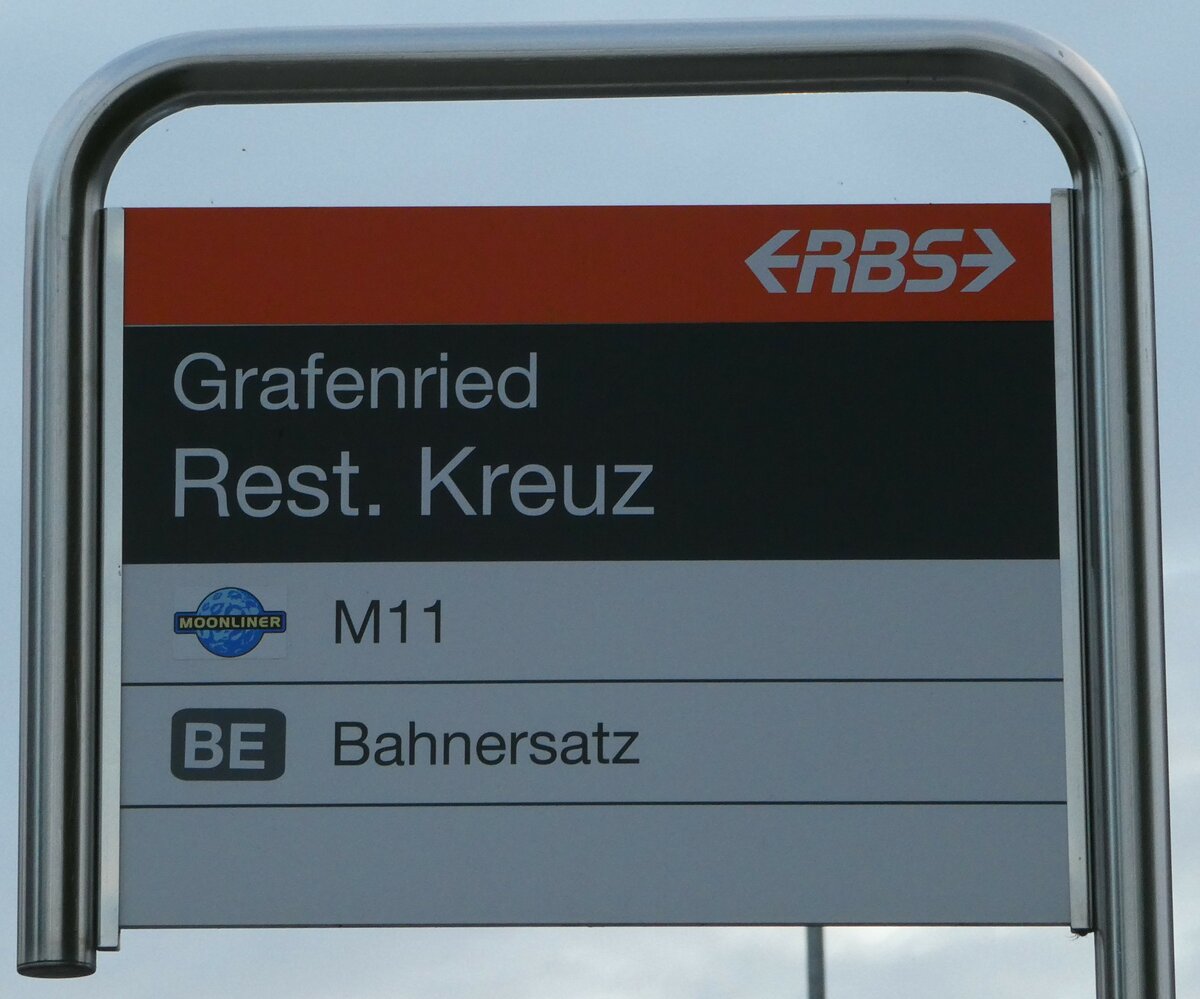 (240'867) - RBS-Haltestellenschild - Grafenried, Rest. Kreuz - am 9. Oktober 2022