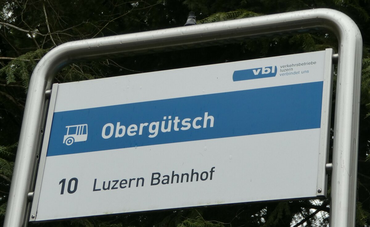 (242'192) - vbl-Haltestellenschild - Luzern, Obergtsch - am 5. November 2022