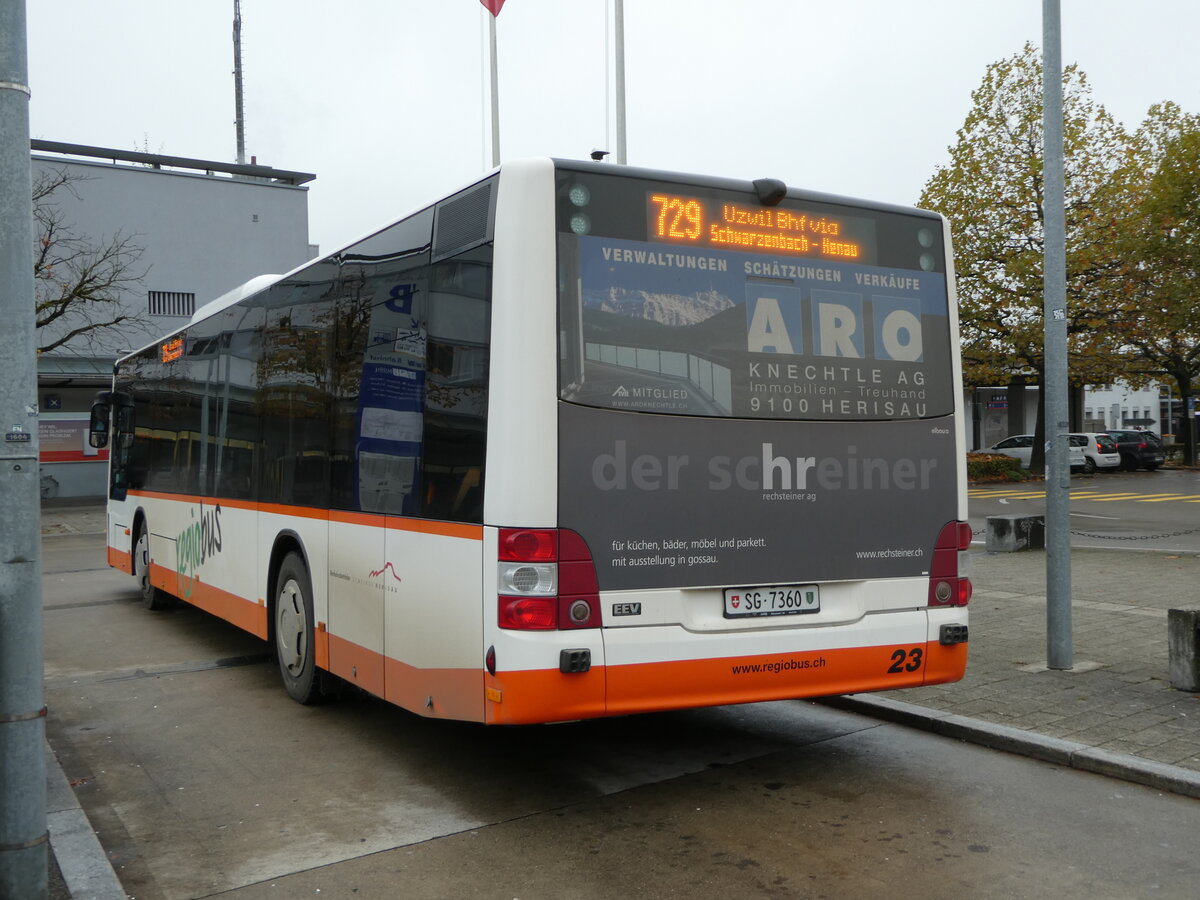 (242'616) - Regiobus, Gossau (VBH) - Nr. 23/SG 7360 - MAN am 13. November 2022 beim Bahnhof Wil