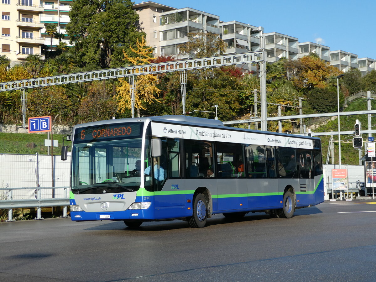 (242'969) - TPL Lugano - Nr. 310/TI 76'229 - Mercedes am 18. November 2022 beim Bahnhof Lugano