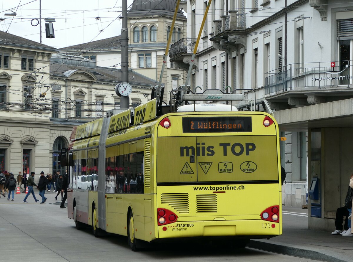 (243'270) - SW Winterthur - Nr. 179 - Solaris Gelenktrolleybus am 29. November 2022 beim Hauptbahnhof Winterthur