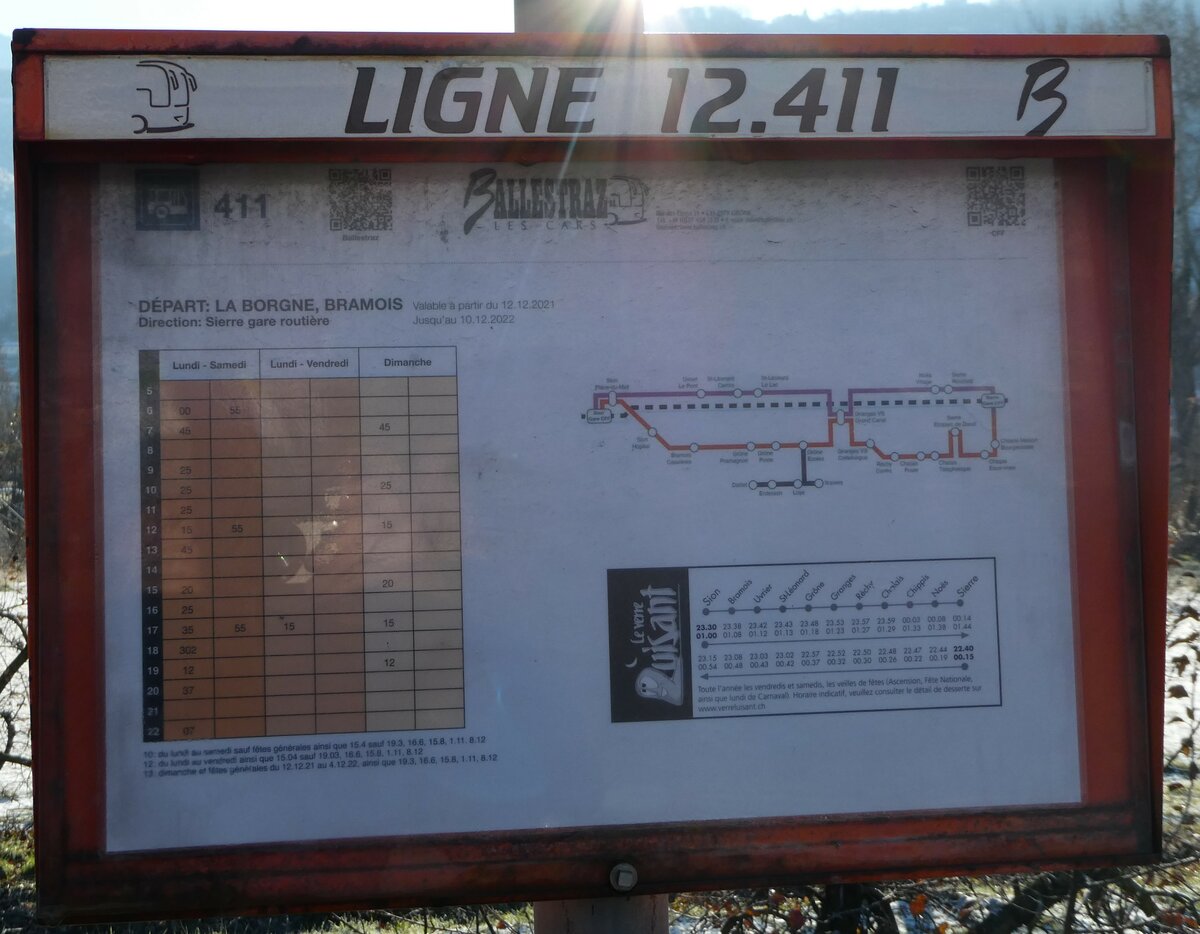 (243'751) - Ehemaliger Ballestraz-Fahrplan am 11. Dezember 2022 in Bramois, La Borgne