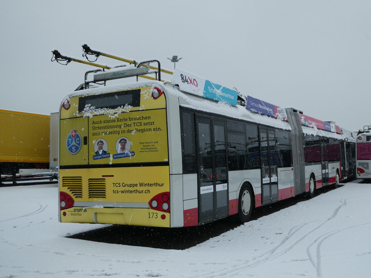 (243'918) - SW Winterthur - Nr. 173 - Solaris Gelenktrolleybus am 16. Dezember 2022 in Wil, Larag