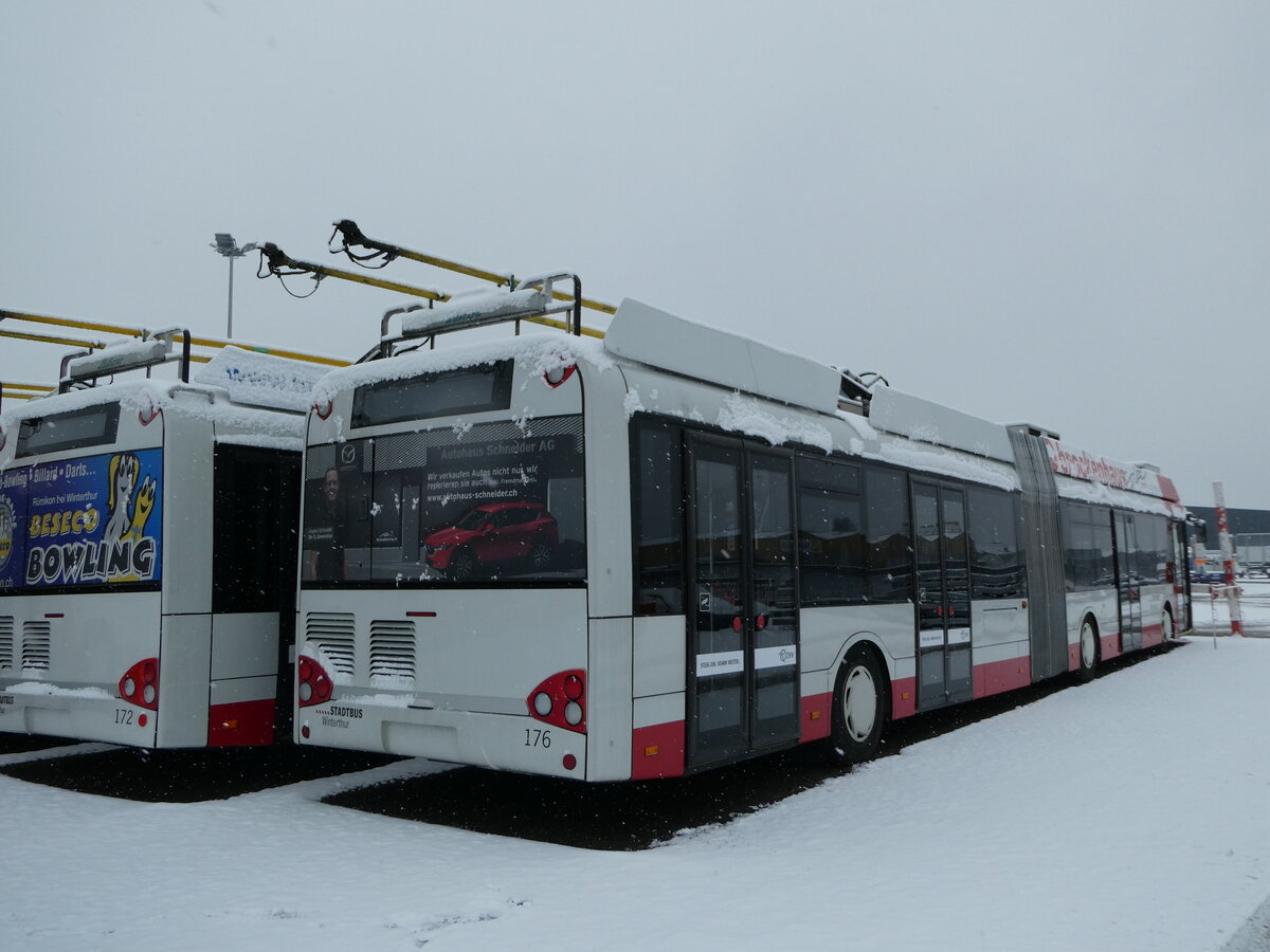 (243'922) - SW Winterthur - Nr. 176 - Solaris Gelenktrolleybus am 16. Dezember 2022 in Wil, Larag