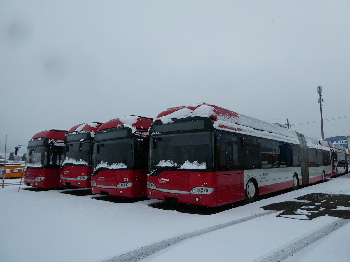 (243'932) - SW Winterthur - Nr. 174 - Solaris Gelenktrolleybus am 16. Dezember 2022 in Wil, Larag