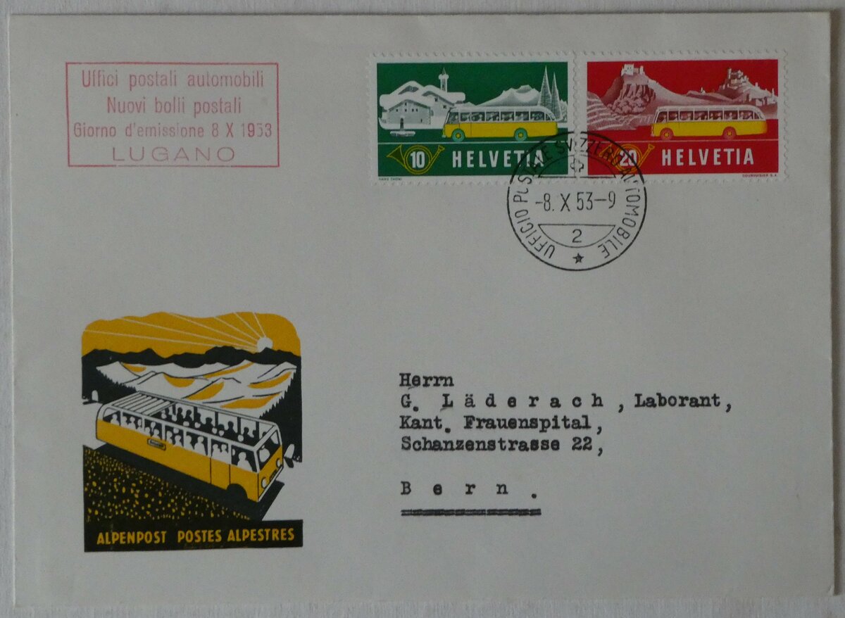 (244'220) - PTT-Briefumschlag vom 8. Oktober 1953 am 27. Dezember 2022 in Thun