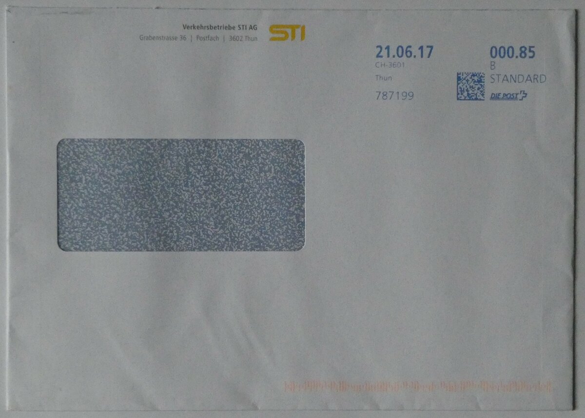 (244'379) - STI-Briefumschlag vom 21. Juni 2017 am 2. Januar 2023 in Thun