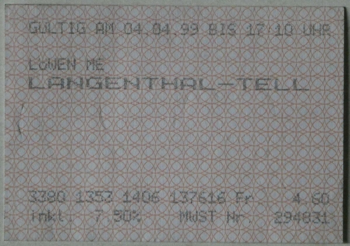 (244'380) - RVO-Einzelbillet am 2. Januar 2023 in Thun