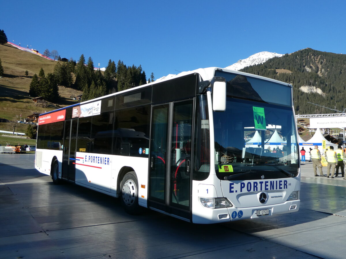 (244'643) - Portenier, Adelboden - Nr. 1/BE 27'928 - Mercedes (ex FRA-Bus, D-Frankfurt) am 7. Januar 2023 in Adelboden, Weltcup