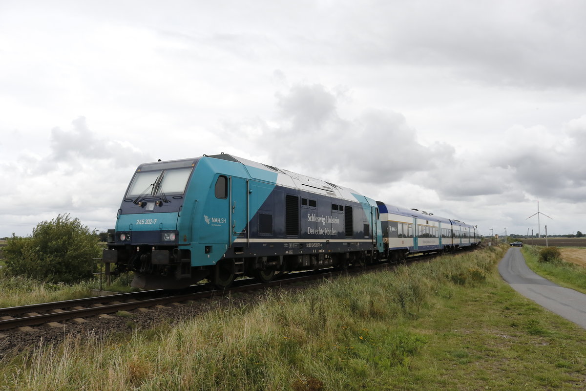 245 202-7 aus Nieb�ll kommend am 12. August bei Lehnshallig.