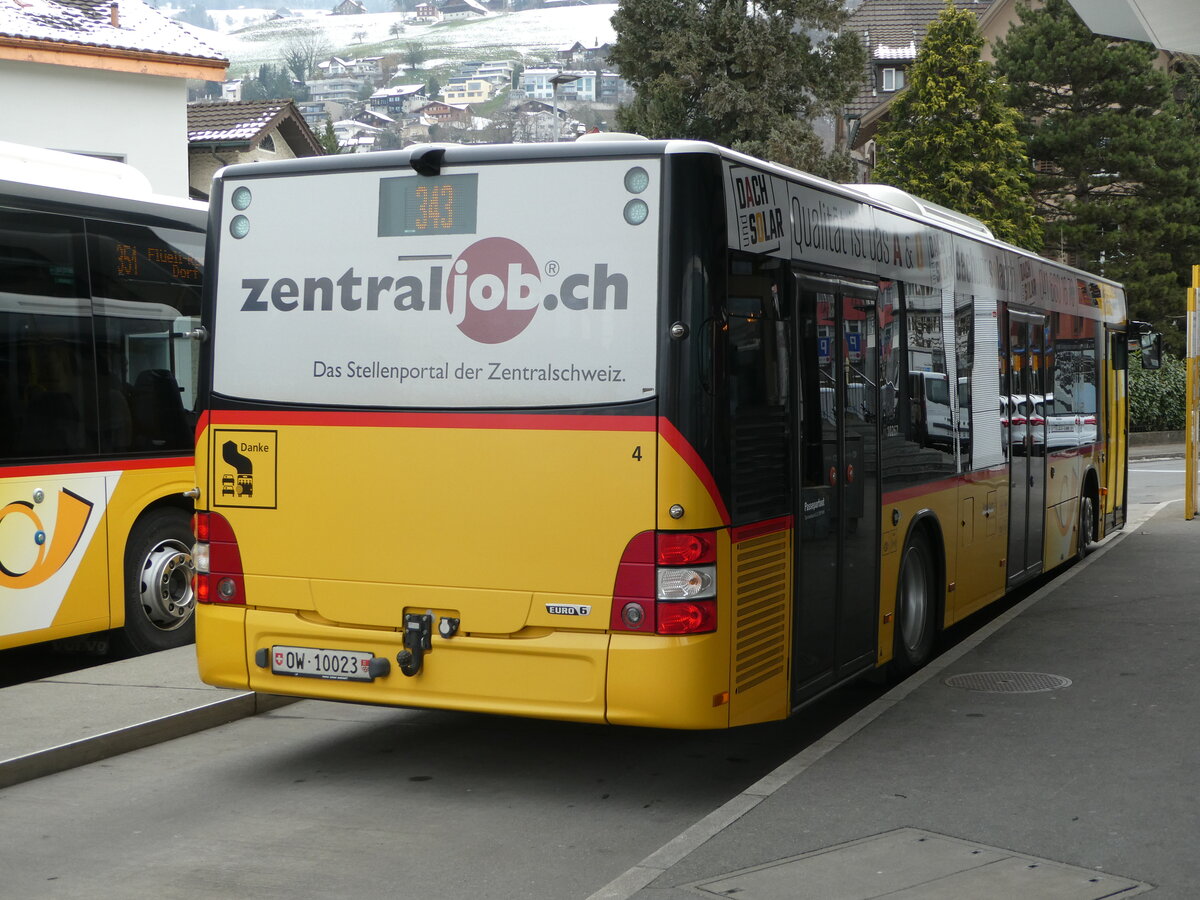 (245'334) - PostAuto Zentralschweiz - Nr. 4/OW 10'023/PID 10'267 - MAN (ex Dillier, Sarnen Nr. 4) am 25. Januar 2023 beim Bahnhof Sarnen