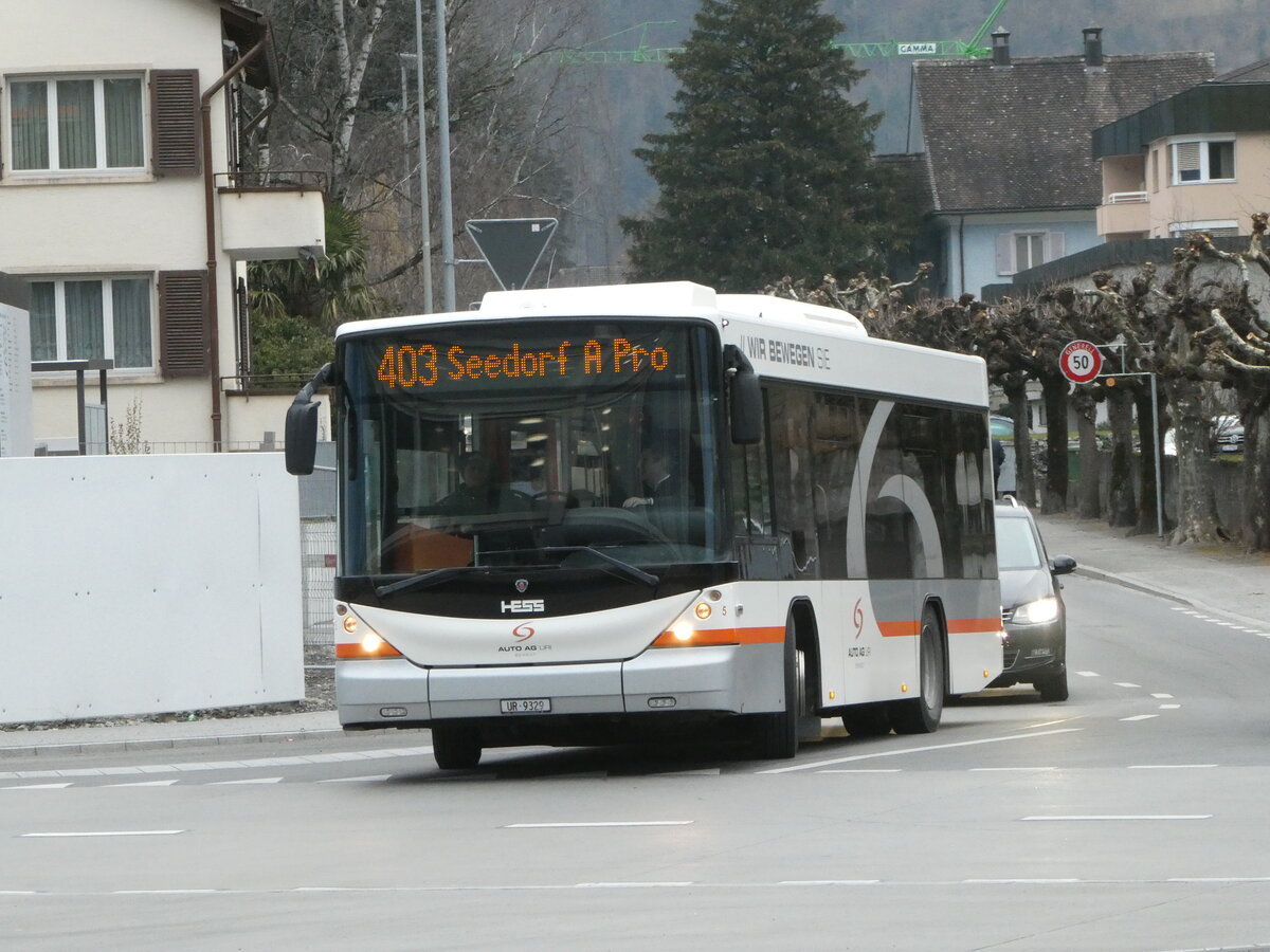 (245'428) - AAGU Altdorf - Nr. 5/UR 9329 - Scania/Hess am 25. Januar 2023 beim Bahnhof Altdorf