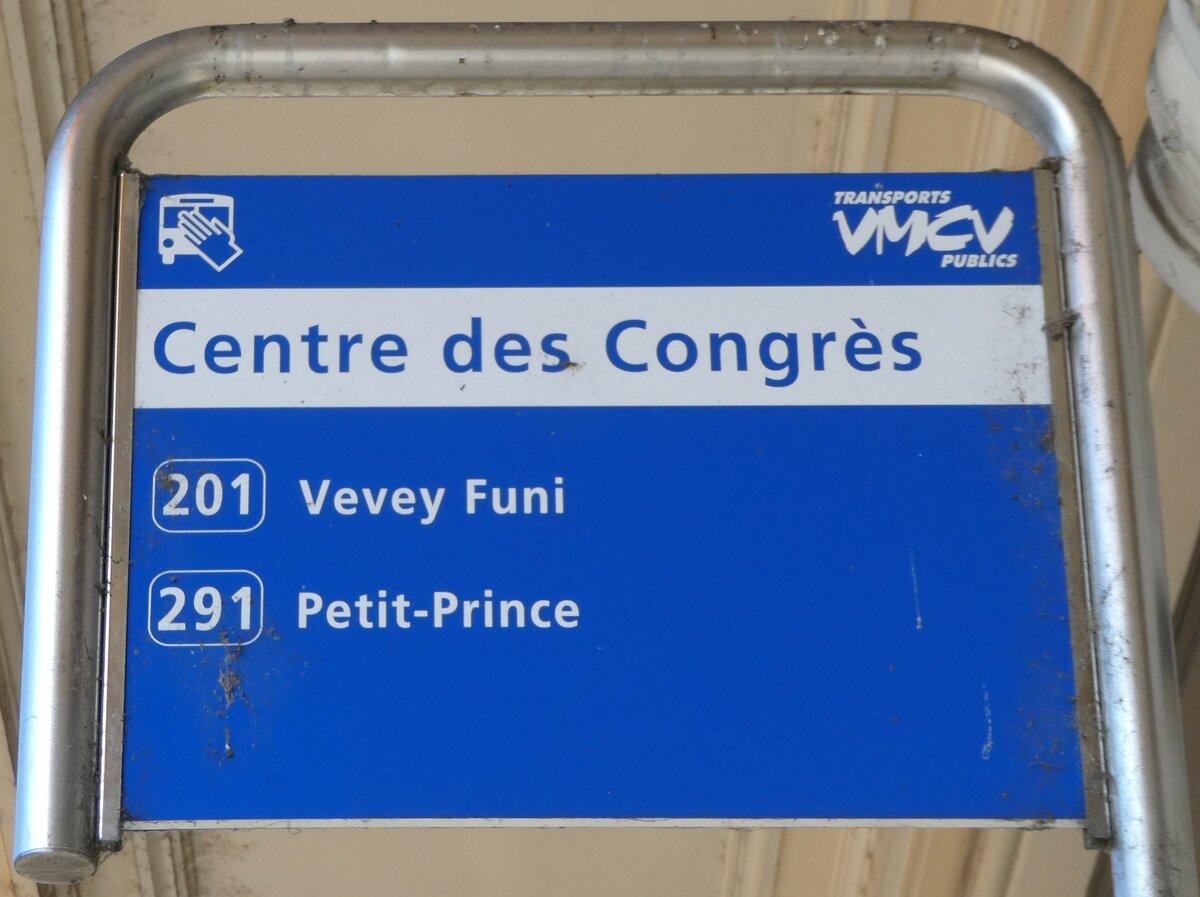 (245'967) - VMCV-Haltestellenschild - Montreux, Centre des Congrs - am 9. Februar 2023