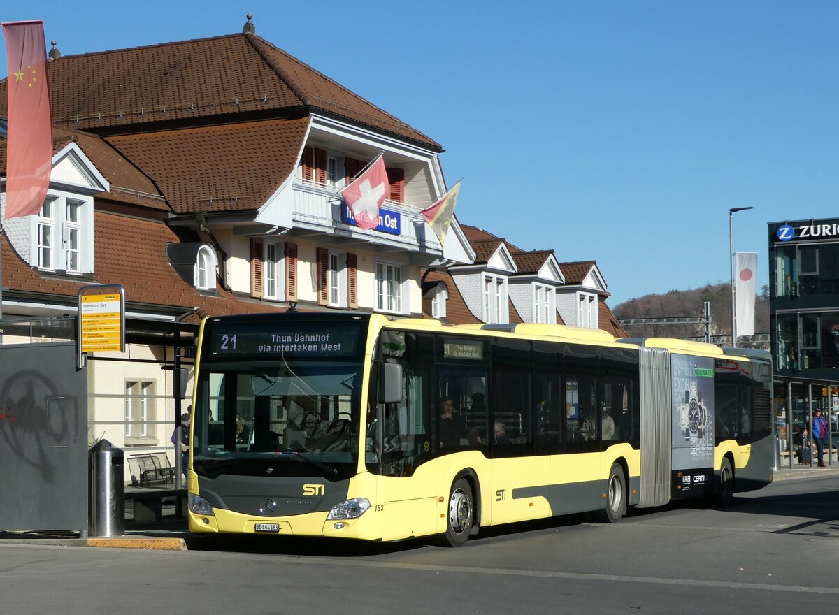 (246'081) - STI Thun - Nr. 183/BE 804'183 - Mercedes am 12. Februar 2023 beim Bahnhof Interlaken Ost