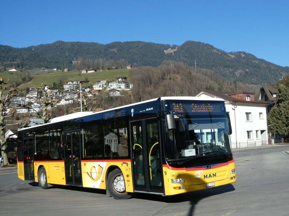 (246'134) - PostAuto Zentralschweiz - Nr. 9/OW 10'001/PID 10'265 - MAN (ex Dillier, Sarnen Nr. 9) am 16. Februar 2023 beim Bahnhof Sarnen
