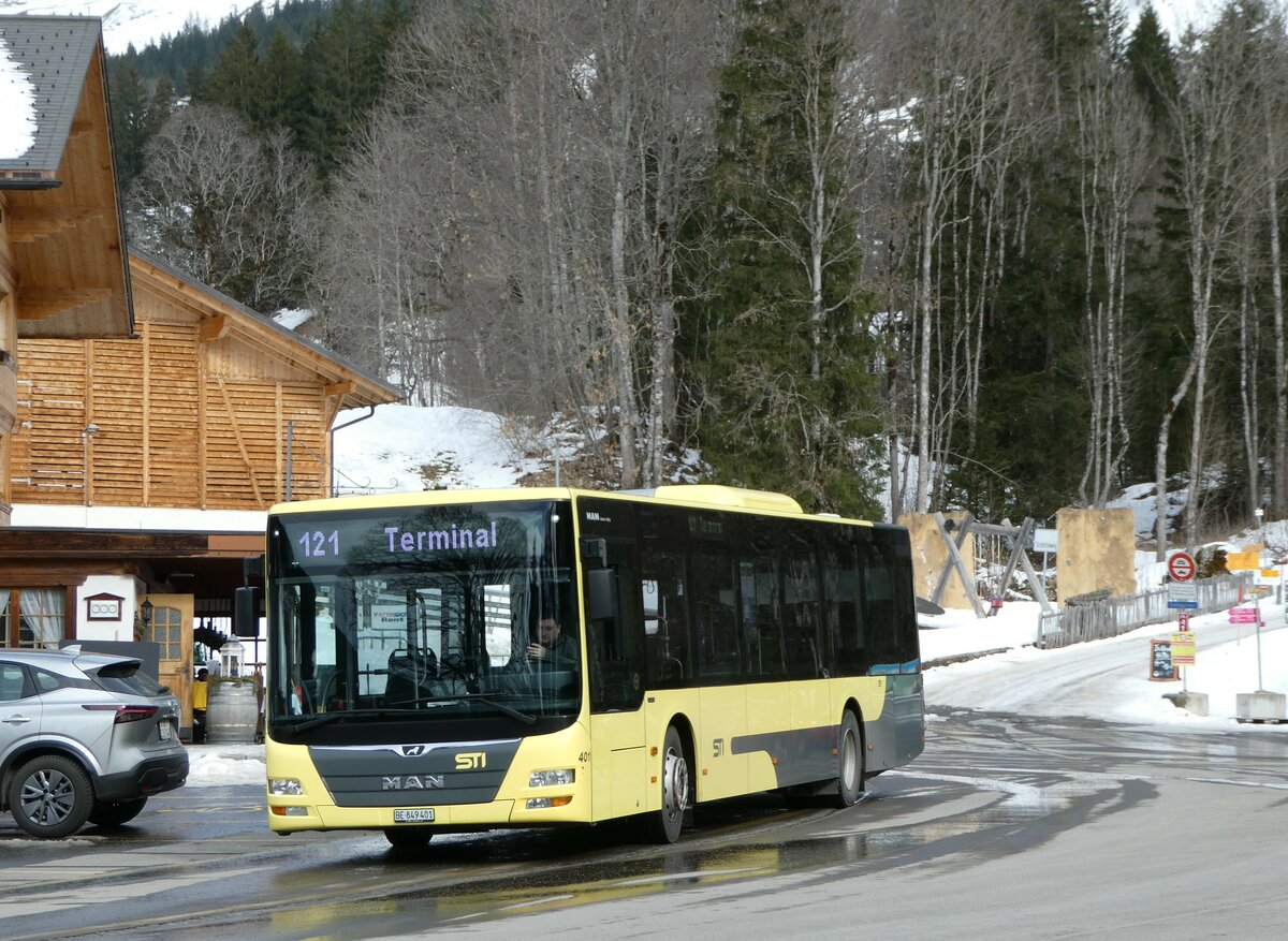 (246'260) - STI Thun - Nr. 401/BE 849'401 - MAN am 17. Februar 2023 in Grindelwald, Oberer Gletscher (Einsatz Grindelwaldbus)