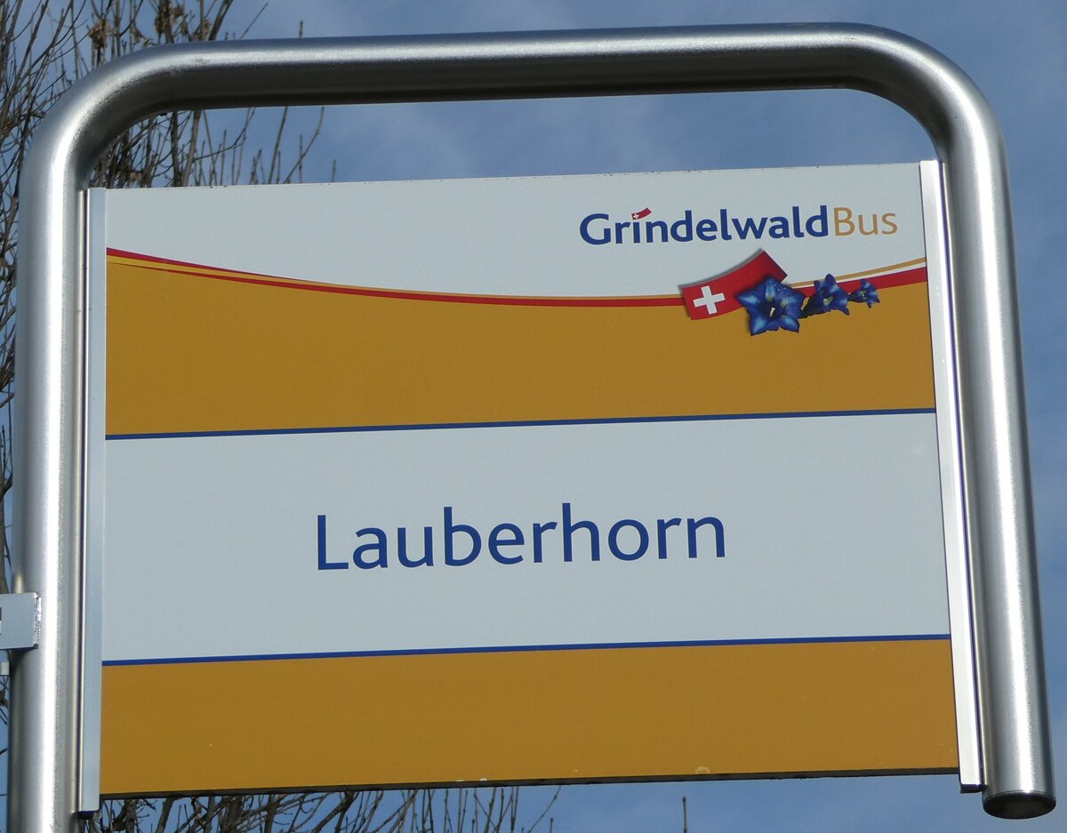 (246'268) - GrindelwaldBus-Haltestellenschild - Grindelwald, Lauberhorn - am 17. Februar 2023