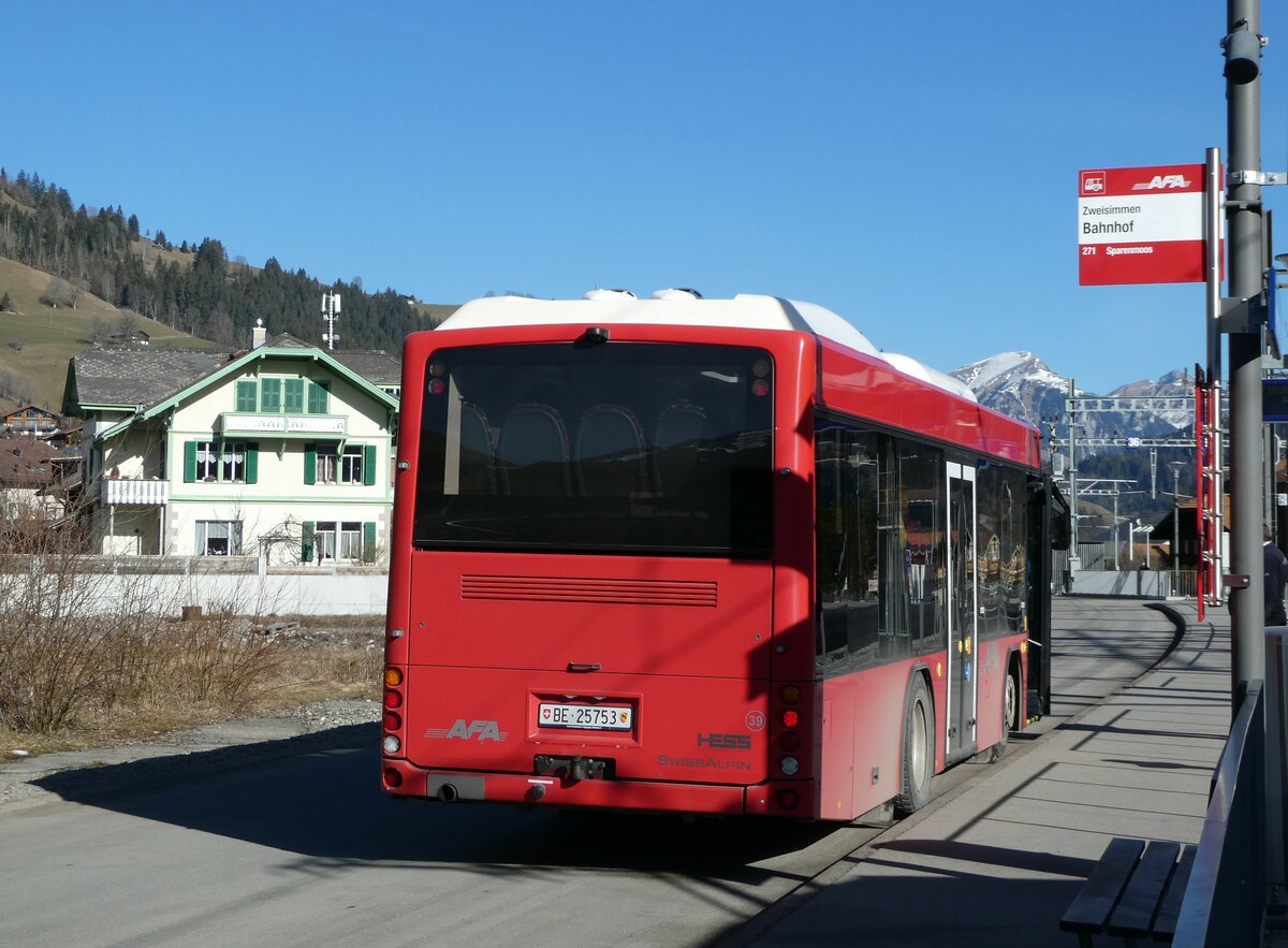 (246'366) - AFA Adelboden - Nr. 39/BE 25'753 - Scania/Hess am 21. Februar 2023 beim Bahnhof Zweisimmen