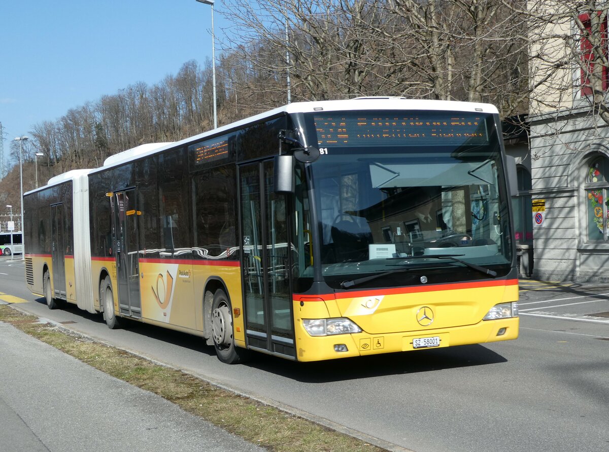 (246'471) - PostAuto Ostschweiz - SZ 58'001/PID 5181 - Mercedes (ex Kistler, Reichenburg) am 24. Februar 2023 beim Bahnhof Ziegelbrcke