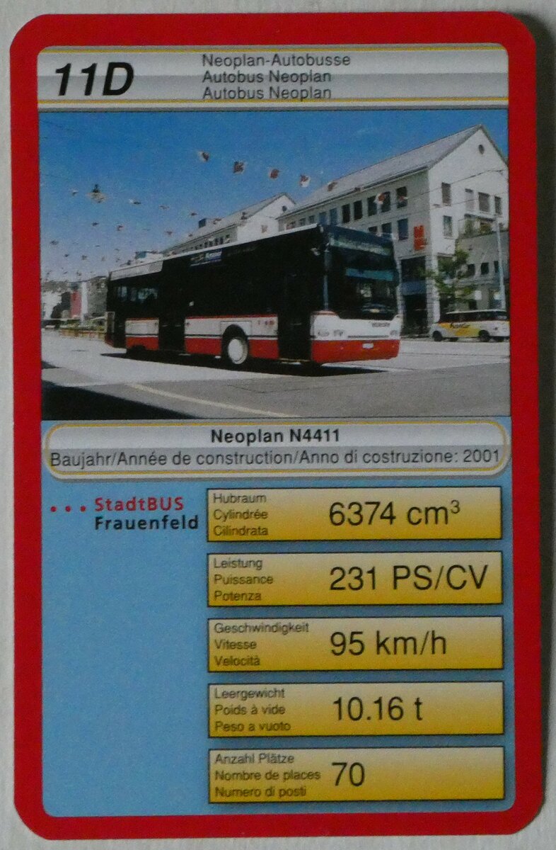 (246'645) - Quartett-Spielkarte mit StadtBus Frauenfeld-Neoplan am 26. Februar 2023 in Thun