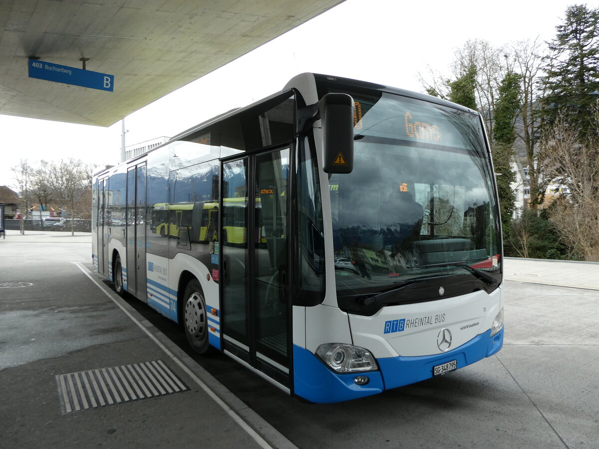 (247'004) - RTB Altstätten - Nr. 74/SG 348'795 - Mercedes am 9. März 2023 beim Bahnhof Buchs