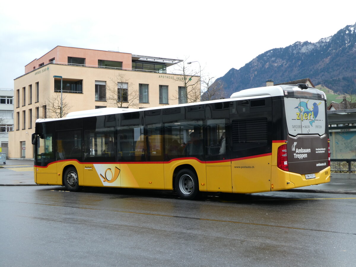 (247'073) - PostAuto Zentralschweiz - Nr. 509/NW 5107/PID 10'846 - Mercedes (ex Nr. 59; ex Nr. 12; ex Thepra, Stans Nr. 12) am 10. März 2023 beim Bahnhof Stans