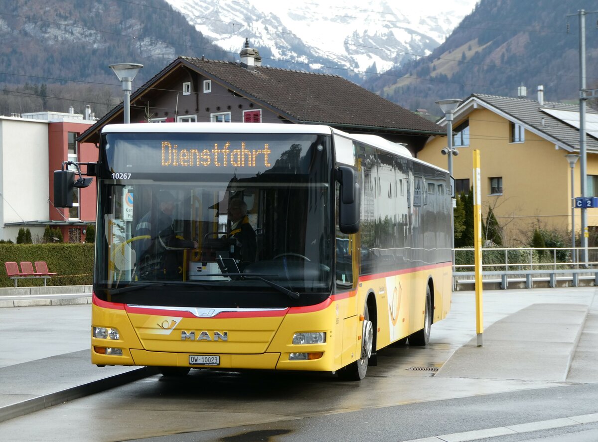 (247'135) - PostAuto Zentralschweiz - Nr. 505/OW 10'023/PID 10'267 - MAN (ex Nr. 4; ex Dillier, Sarnen Nr. 4) am 10. Mrz 2023 beim Bahnhof Sarnen