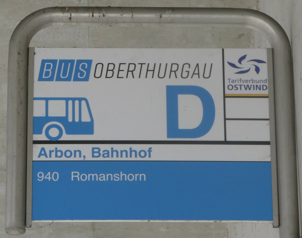 (247'336) - BUS OBERTHURGAU-Haltestellenschild - Arbon, Bahnhof - am 17. Mrz 2023