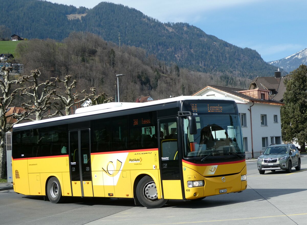 (247'430) - PostAuto Zentralschweiz - Nr. 406/OW 10'006/PID 5538 - Irisbus (ex Nr. 3; ex Dillier, Sarnen Nr. 3) am 18. Mrz 2023 beim Bahnhof Sarnen