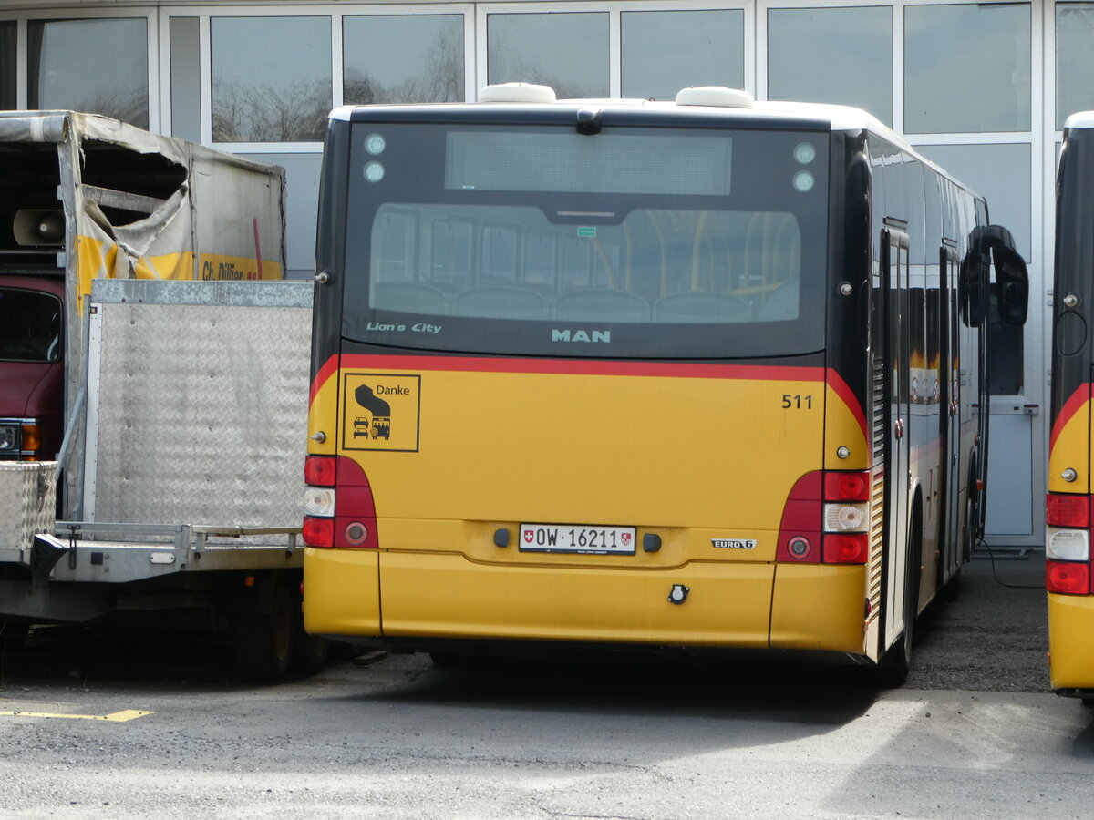 (247'443) - PostAuto Zentralschweiz - Nr. 511/OW 16'211/PID 10'290 - MAN (ex Nr. 11; ex Mattli, Wassen) am 18. Mrz 2023 in Sarnen, Garage
