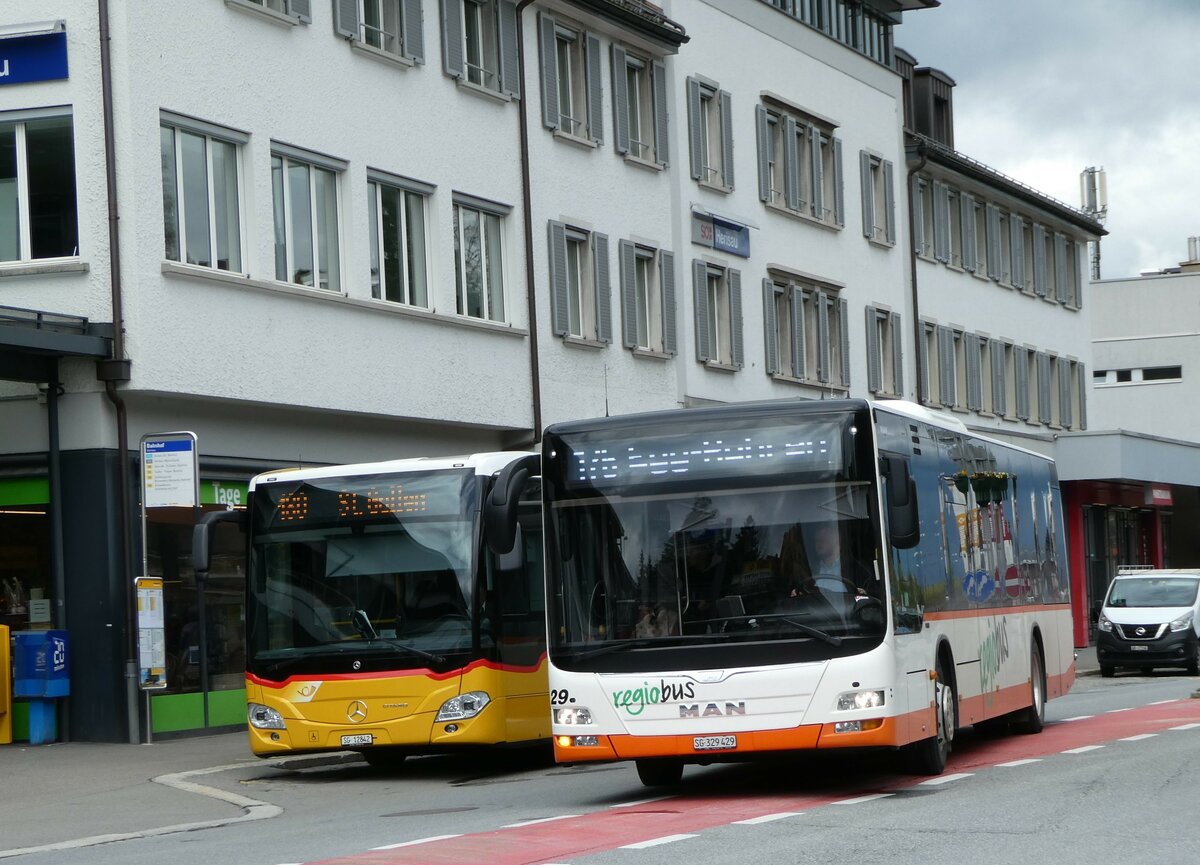 (249'146) - Regiobus, Gossau - Nr. 29/SG 329'429 - MAN am 25. April 2023 beim Bahnhof Herisau