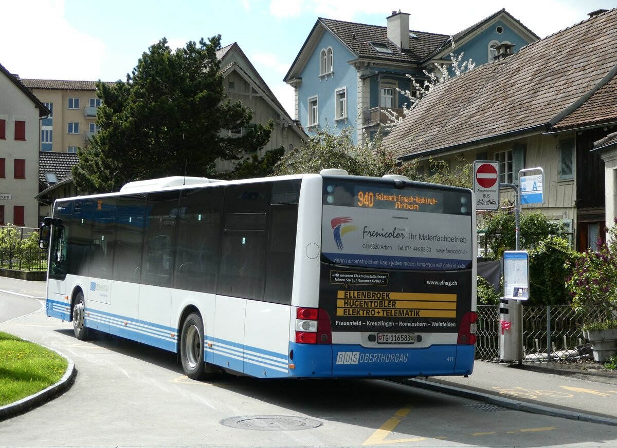 (249'160) - BOTG Amriswil - Nr. 411/TG 116'583 - MAN am 25. April 2023 beim Bahnhof Romanshorn