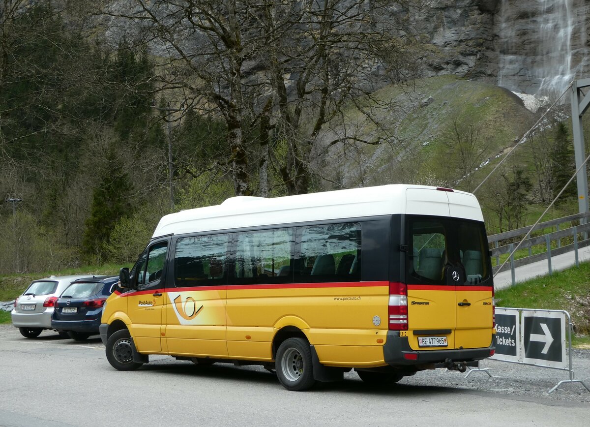 (249'238) - PostAuto Bern - BE 477'965/PID 5281 - Mercedes am 28. April 2023 in Stechelberg, Schilthornbahn (prov. Haltestelle) 