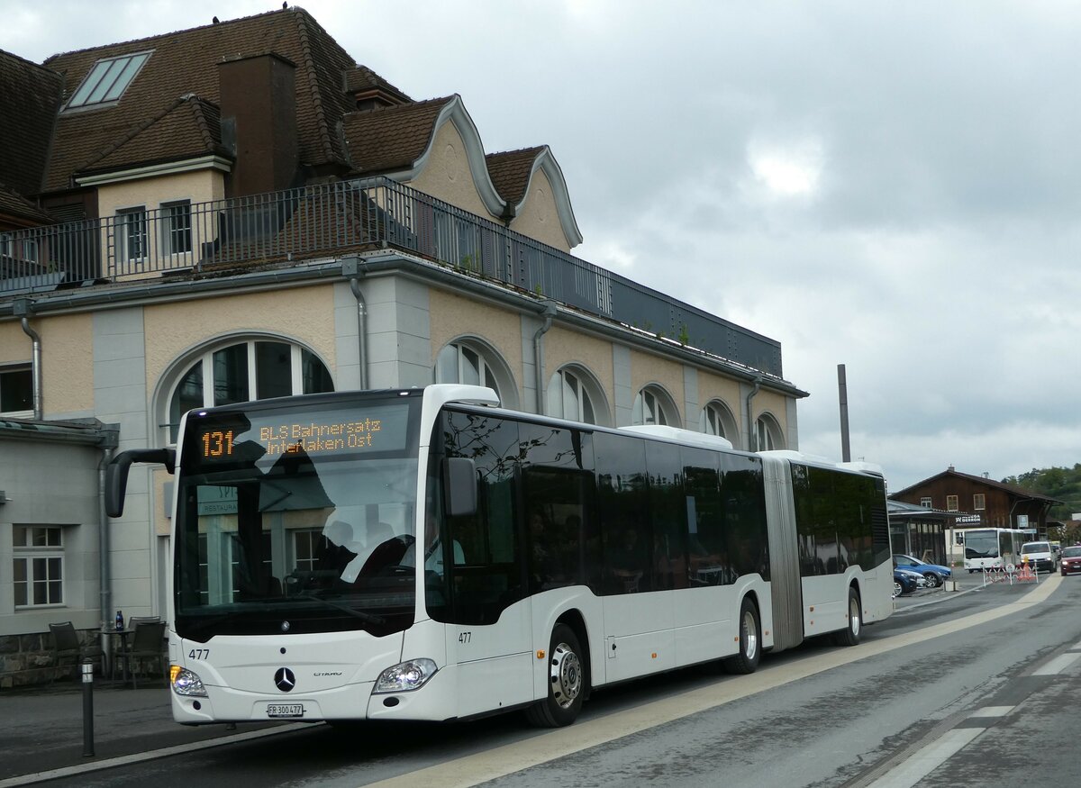 (249'379) - Intertours, Domdidier - Nr. 477/FR 300'477 - Mercedes (ex Nr. 202) am 2. Mai 2023 beim Bahnhof Spiez
