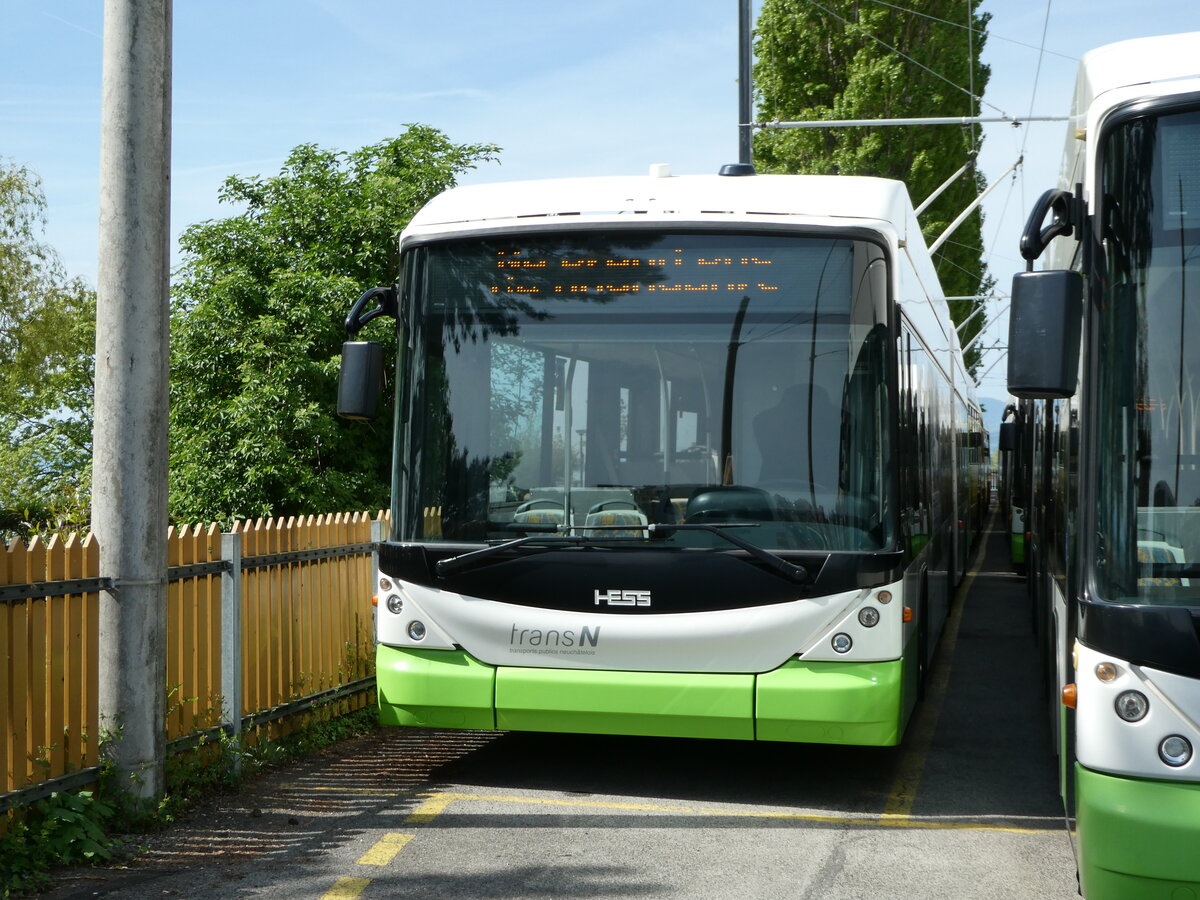 (249'613) - transN, La Chaux-de-Fonds - Nr. 144 - Hess/Hess Gelenktrolleybus (ex TN Neuchtel Nr. 144) am 5. Mai 2023 in Neuchtel, Dpt