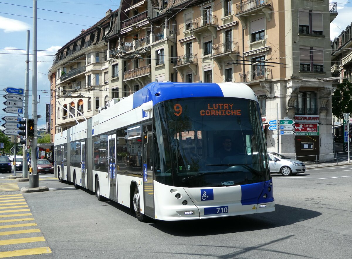 (249'663) - TL Lausanne - Nr. 710 - Hess/Hess Doppelgelenktrolleybus am 5. Mai 2023 in Lausanne, Chauderon