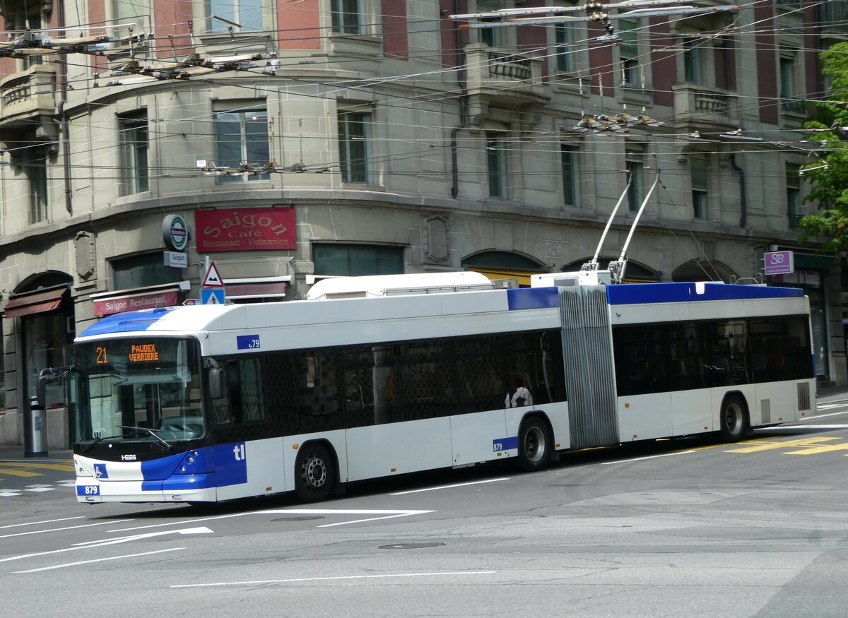 (249'669) - TL Lausanne - Nr. 879 - Hess/Hess Gelenktrolleybus am 5. Mai 2023 in Lausanne, Chauderon