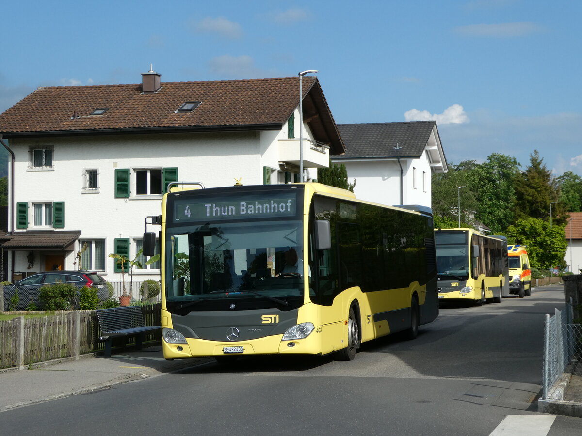 (250'449) - STI Thun - Nr. 403/BE 432'403 - Mercedes am 25. Mai 2023 in Thun-Lerchenfeld, Endstation