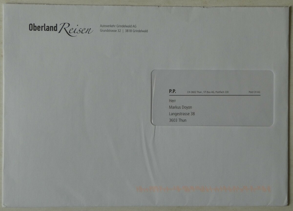 (250'671) - Oberland Reisen-Briefumschlag am 28. Mai 2023 in Thun